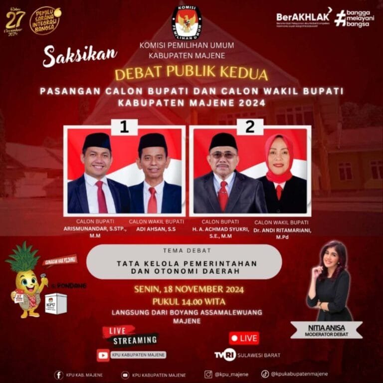 Debat Publik Kedua Pilkada Majene 2024: Bahas Tata Kelola Pemerintahan dan Isu Strategis