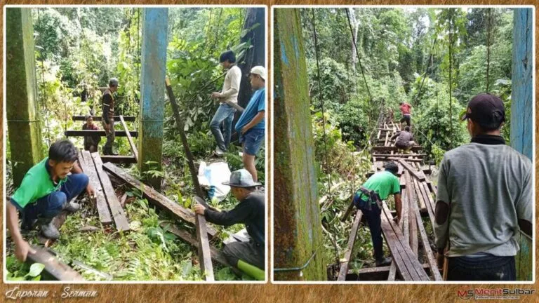 Gotong Royong Perbaikan Jembatan Gantung Tamajannang, Penghubung Vital Antardesa di Ulumanda